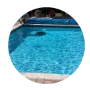 Circular view of a clear swimming pool.
