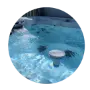 Circular view of a bubbling hot tub.
